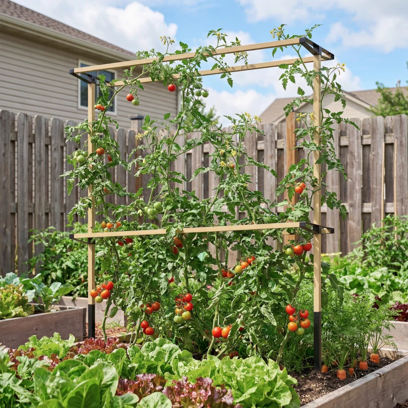 Outsunny Rankgitter aus Metall zum Stecken rostfrei Rankhilfe Gurken Spalier 119 x 34 x 139 cm für Himbeeren, Brombeeren Natur