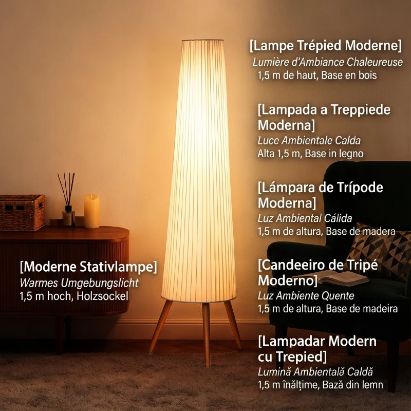 HOMCOM Lampă de Podea cu Trepied și Comutator cu Pedală, Luminozitate Reglabilă, 46x46x153 cm, Alb