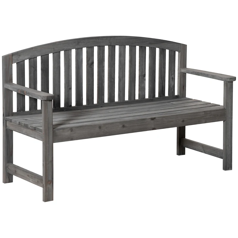 Outsunny Banco de Jardim de 3 Lugares Banco de Ripas de Madeira com Encosto Apoio para os Braços Terraço Varanda Exterior Carga 320kg 140x50x85cm Cinza