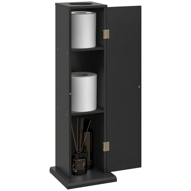 HOMCOM Support papier toilette meuble salle de bain 3 niveaux et sortie papier, pour petits espaces, noir