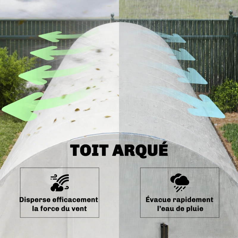 Outsunny Serre tunnel de jardin 24m², serre de jardin tunnel avec portes et 12 fenêtres avec moustiquaires, 295x798x199cm, blanc