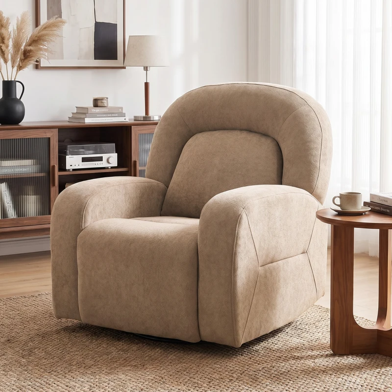 HOMCOM Relaxsessel, 360° Drehbarer Liegesessel mit Wolkenweichem Samtstoff, Breitem Sitz, für Wohnzimmer, Khaki