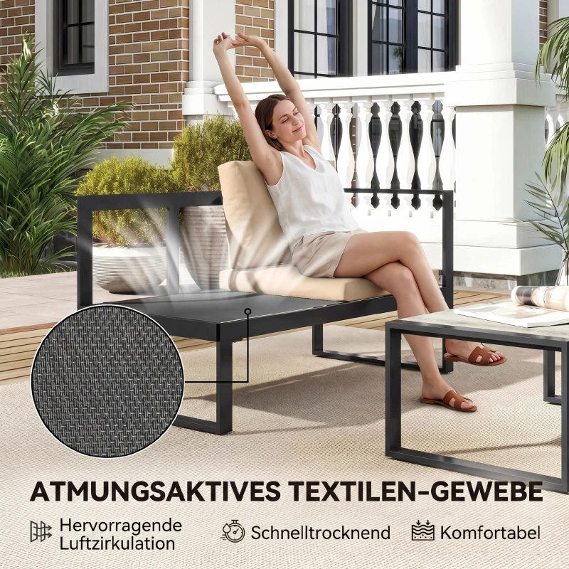Outsunny 4-teiliges Gartenmöbel-Set, Sofa-Set mit 2 Zweisitzern, armloser Stuhl, Couchtisch, für Balkon, Khaki