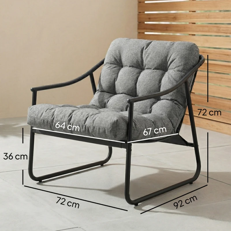 Outsunny Gartensessel Gartenstuhl mit abnehmbarem Sitzkissen Garten Loungesessel mit Armlehne, bis 120 kg belastbar Dunkelgrau