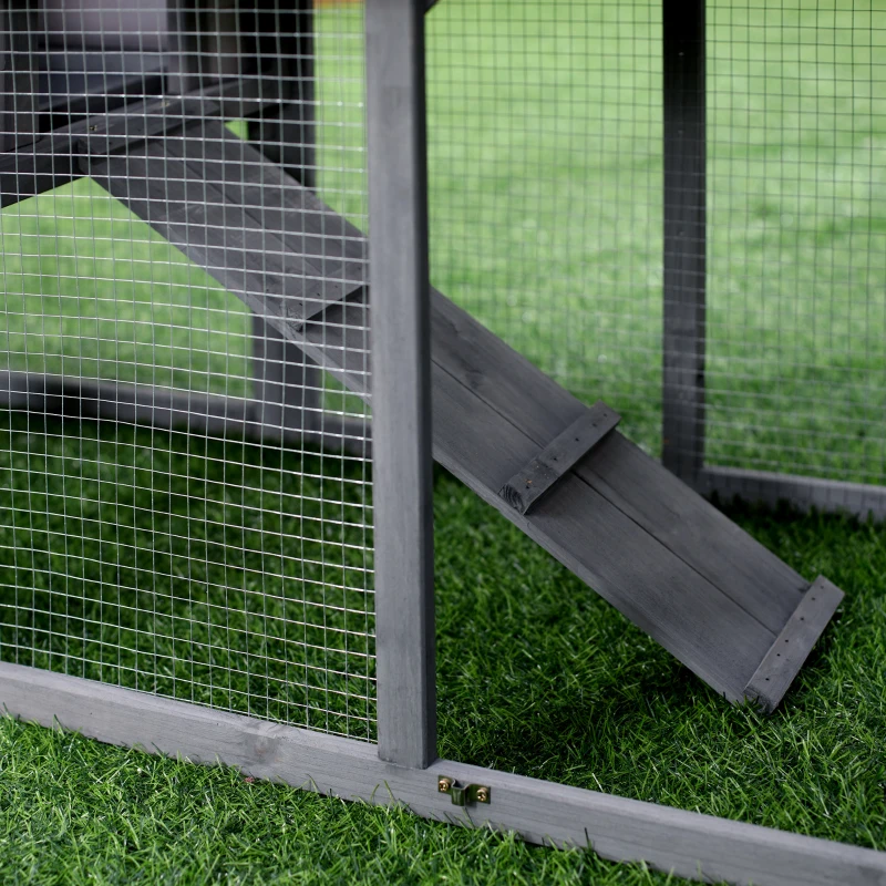 PawHut Clapier cage à lapins rongeurs 2 niveaux clapier lapin nain avec 3 portes verrouillables tiroir à déjection toit intégral bitumé 147L x 54l x 84H cm bois massif pin gris