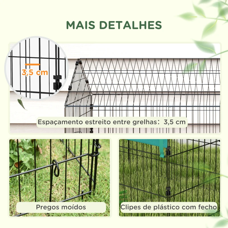 PawHut Gaiola para Animais Pequenos Gaiola para Roedores de Aço com Porta e Toldo para Coelhos Chinchilas Galinhas 185x75x75 cm Verde
