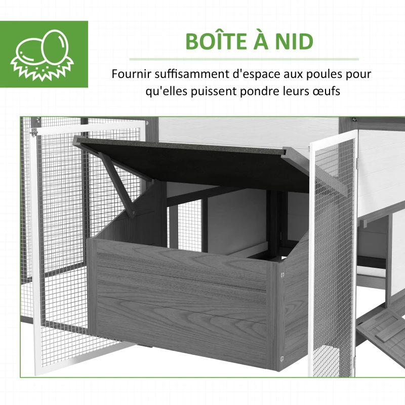 PawHut Poulailler en bois avec 2 enclos modulables et 1 niche, 1 pondoir, tiroir à déjection, 247 x 118 x 113,5 cm, gris(m-6)