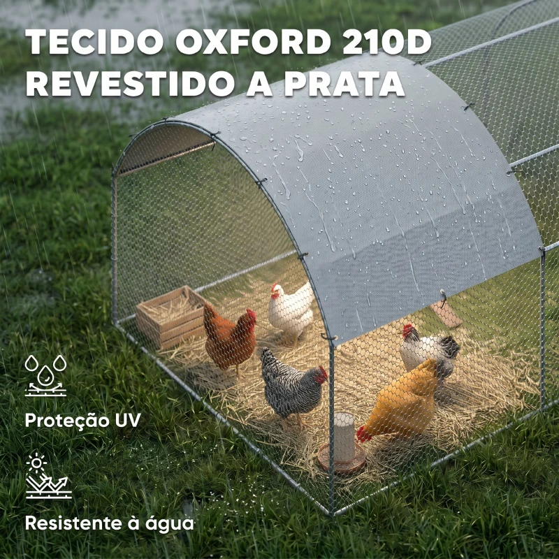 PawHut Galinheiro para Exterior Grande com Teto de Tecido Oxford e Fechadura para 12-18 Galinhas 5,7x2,8x1,97cm Prata