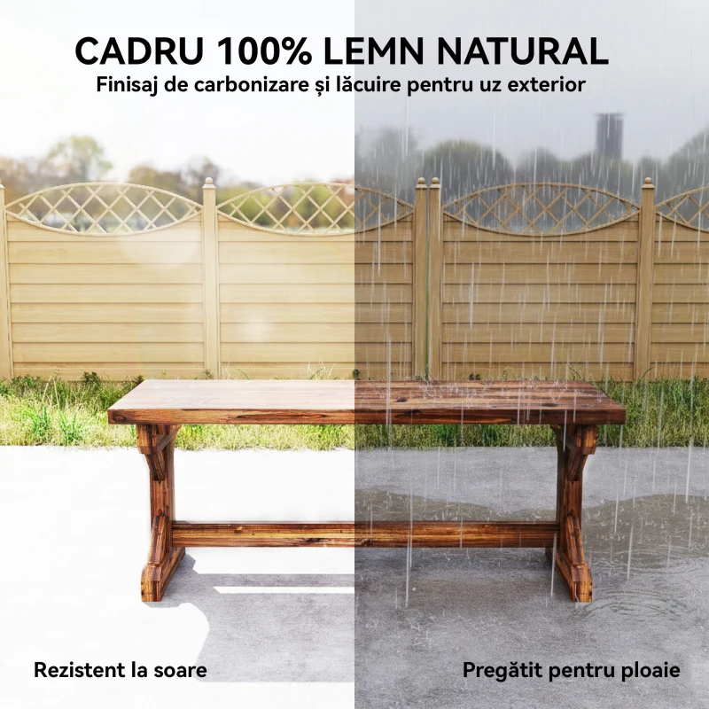 Outsunny Bancă de Grădină pentru 2 Persoane din Lemn de Molid Fără Spătar în Stil Rustic, 114Lx40Px46Î cm