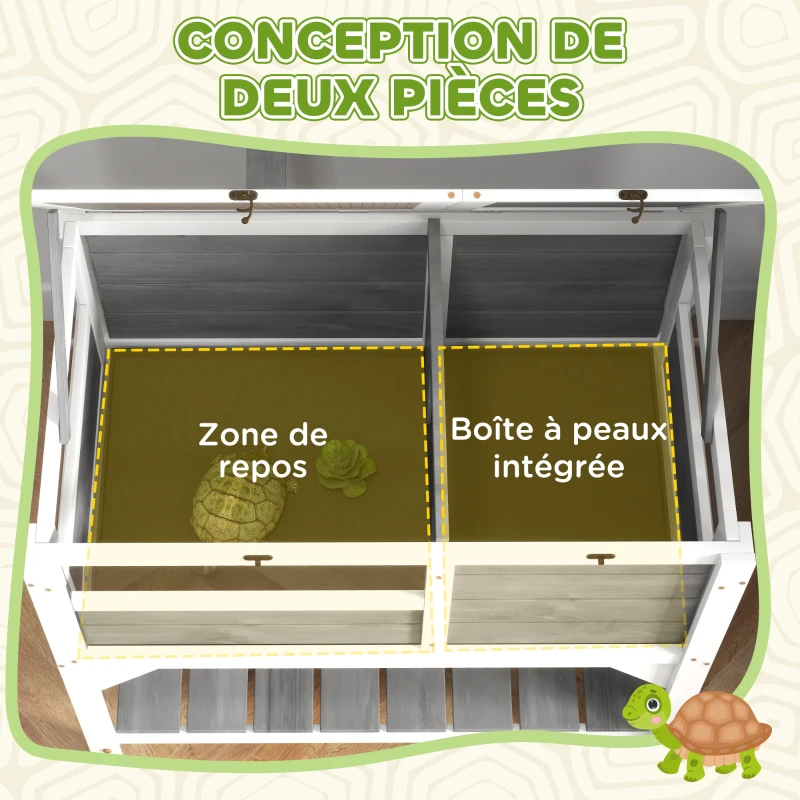 PawHut Maison enclos pour tortues sur pieds avec étagère de rangement en bois massif - 84 x 51 x 103 cm