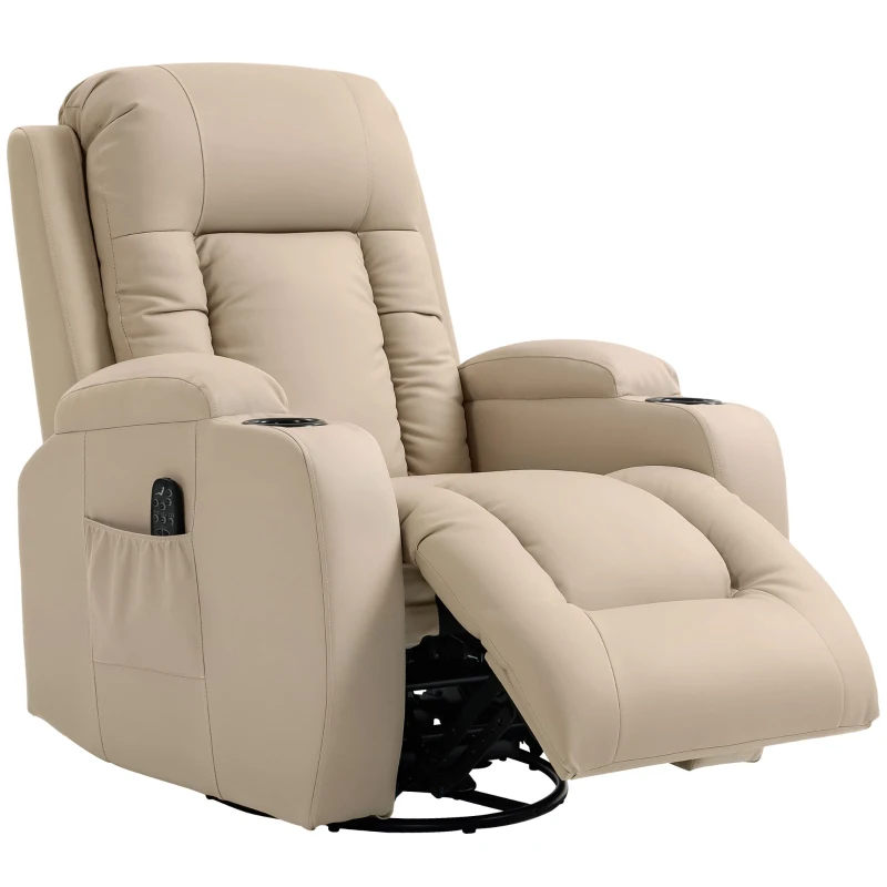 HOMCOM Sillón de Masaje Giratorio Sillón Relax Reclinable con 8 Puntos de Masaje Función de Calefacción 82x99x103 cm Crema
