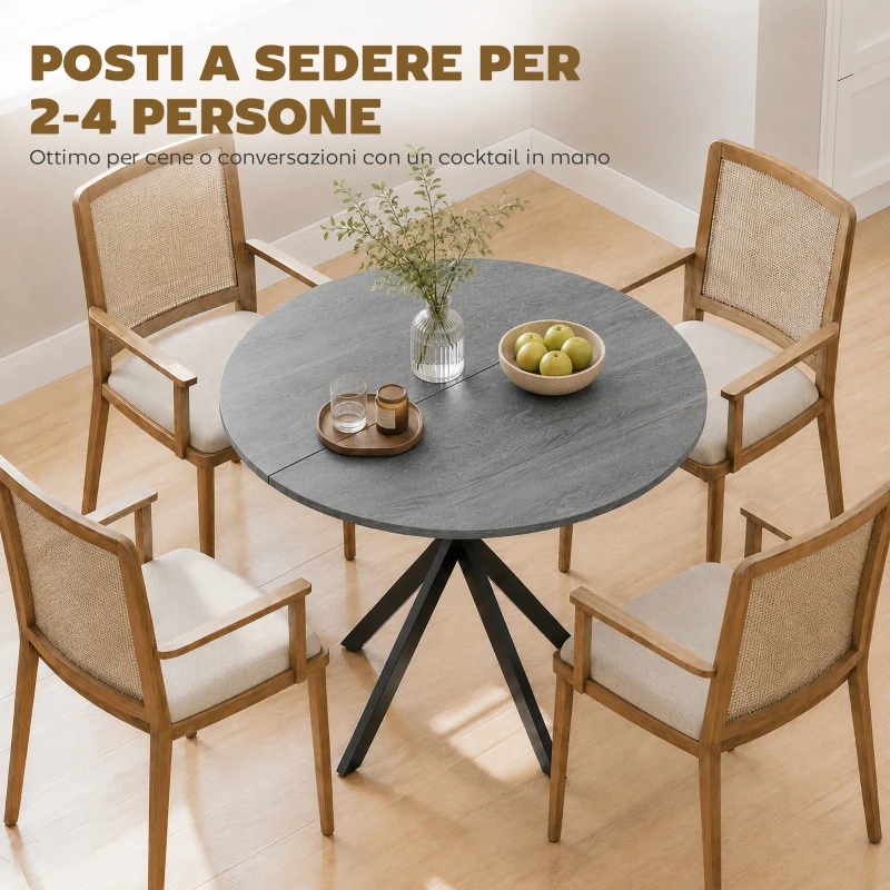 HOMCOM Tavolo da Pranzo Rotondo Stile Industriale con Gambe a Croce in Acciaio, Ø80x75 cm, Grigio