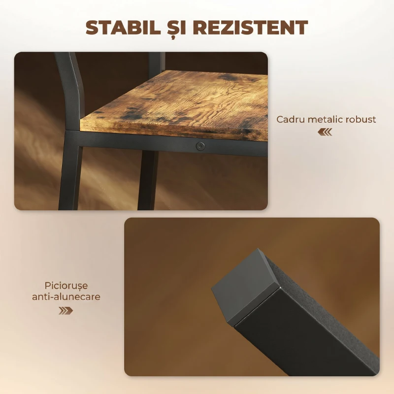 HOMCOM Set 2 Scaune de Bar cu Spătar și Suport pentru Picioare Integrat în Stil Industrial, Maro Rustic