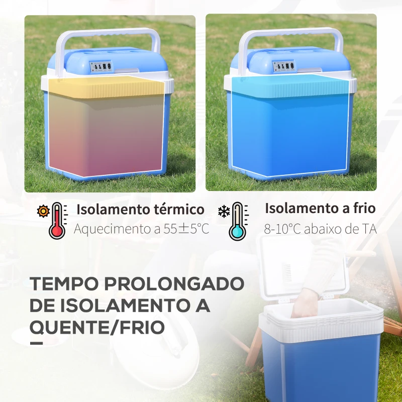 Outsunny Geleira Termoelétrico Portátil 24L Geleira Elétrica para Carro com Função de Resfriamento e Aquecimento 220-240V/12V DC para Campismo Piquenique Viagens 40x30x43cm Azul