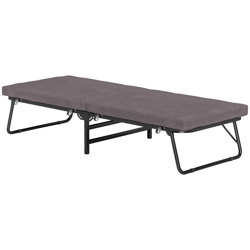 HOMCOM Cama Dobrável 70x180 cm com Colchão de Espuma Cama Dobrável com Encosto Ajustável em 5 Posições e Rodas Marrom
