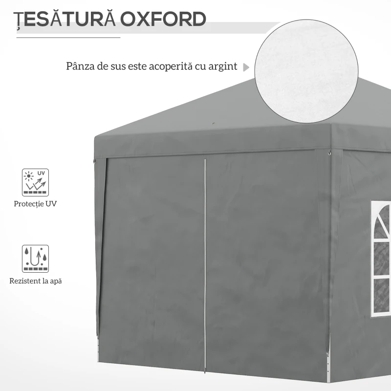 Outsunny Foișor de Exterior 3x3 m Pliabil cu 4 Panouri Laterale, din Oțel și Material Oxford, Gri Deschis