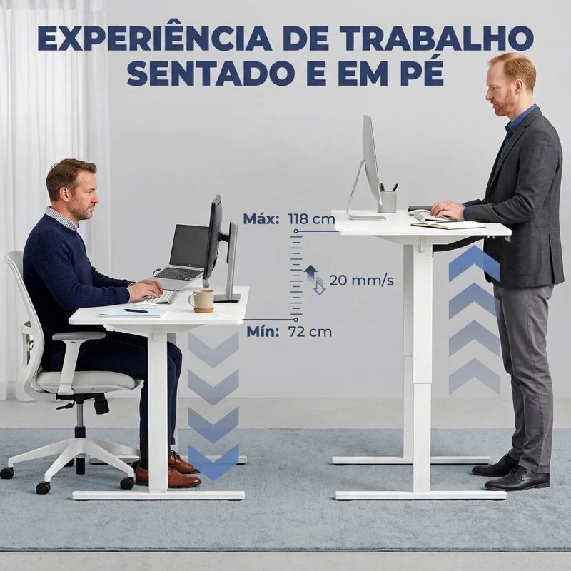 HOMCOM Secretária Elevatória com Memória, Mesa Regulável em Altura com 2 Passa-cabos e Ecrã LED, Branco