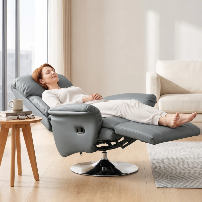 HOMCOM Relaxsessel, Liegefunktion, Lederoptik, Fußstütze, bis 120 kg, 78 x 80 x 109 cm, Grau