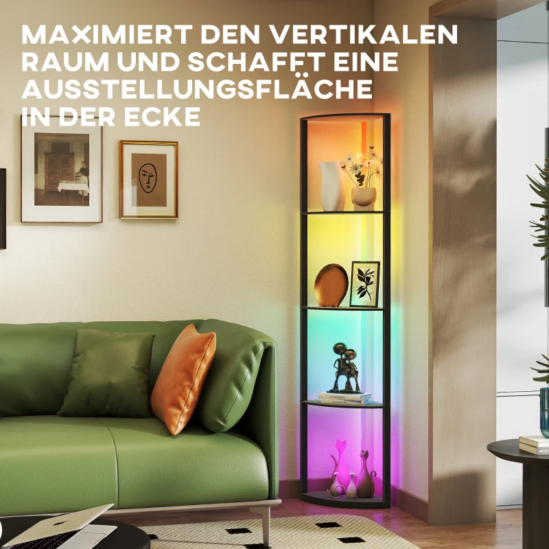 HOMCOM LED Stehlampe 5-stufige dimmbar Stehleuchte mit Regal,  RGB Farbwechsel, Fernbedienung