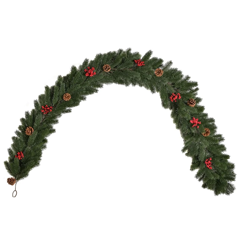 HOMCOM Weihnachtsgirlande 1,9m Tannengirlande Weihnachtsdeko mit Tannenzapfen Beeren Künstliche Girlande Weihnachtsgirlande für Innen & Außen, Grün
