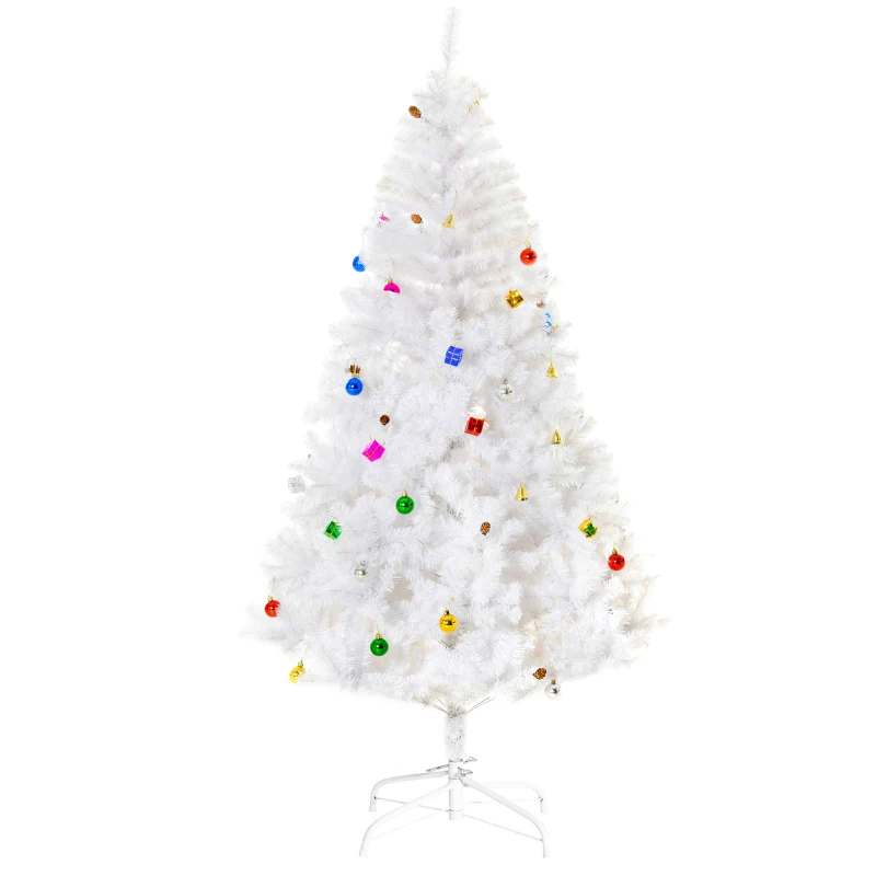 HOMCOM Künstlicher Weihnachtsbaum 180 cm künstlich Tannenbaum mit Kugeln, Glocken, Trommeln, Geschenkboxen, Christbaum mit 930 Spitzen, 12 Tannenzapfen Weihnachtsdeko inkl. Metallständer für drinnen