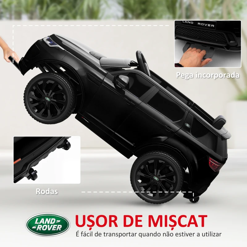 AIYAPLAY Carro Elétrico para Crianças com Licença Land Rover Discovery Sport Bateria 12V Faróis Buzina e Música 106x65,5x51 cm Preto