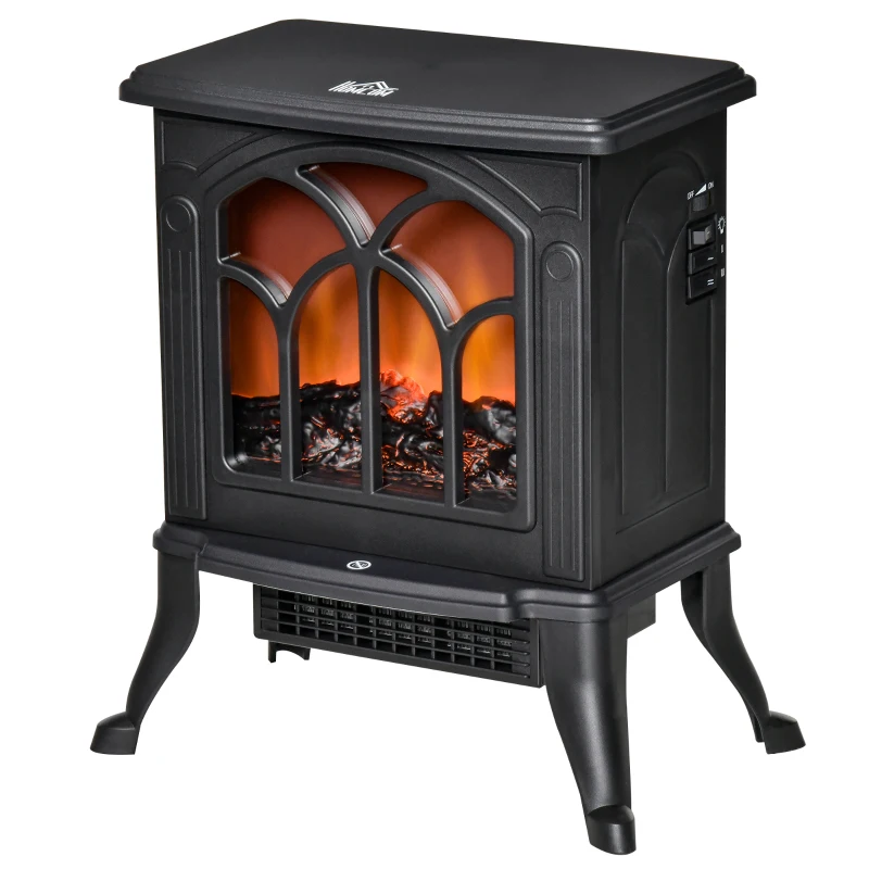 HOMCOM Cheminée électrique sur pied 750/1500 W, fausse cheminée décorative avec effet flamme LED, protection contre la surchauffe, zone de couverture 15-20 m², noir