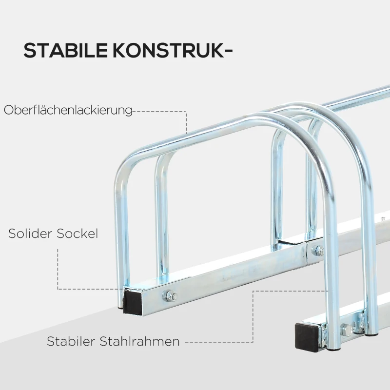 HOMCOM Fahrradständer Radständer Mehrfachständer Aufstellständer Fahrrad Ständer wetterfest langlebig Boden- und Wandmontage Stahl bis 6 Fahrräder Silber 179 x 33 x 27 cm