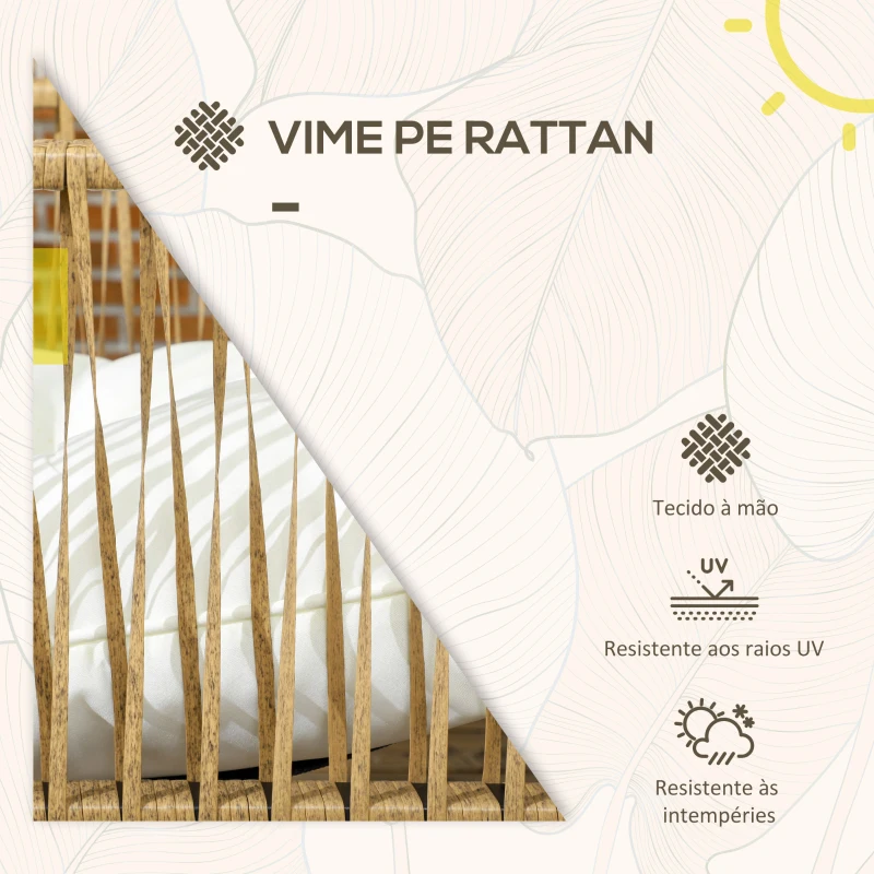 Outsunny Conjunto de Jardim Exterior em Rattan Sintético com 2 Poltronas 1 Sofá de 2 Lugares 1 Mesa de Centro e Almofadas Creme