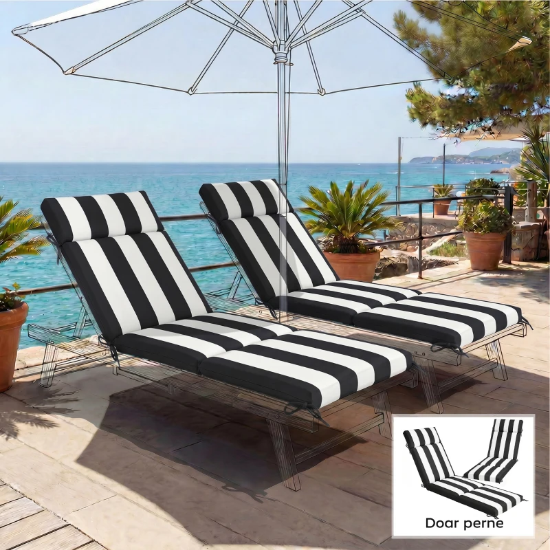 Outsunny Set de 2 Perne Șezlong Hidrofuge, 183x54cm, Alb,Negru