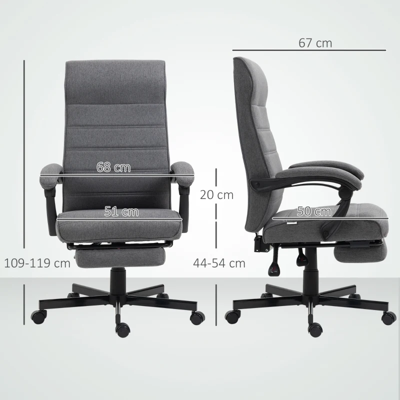 Vinsetto Cadeira de Escritório Giratória Reclinável com Altura Ajustável e Apoio para os Pés Retrátil 68x67x106-114 cm Cinza