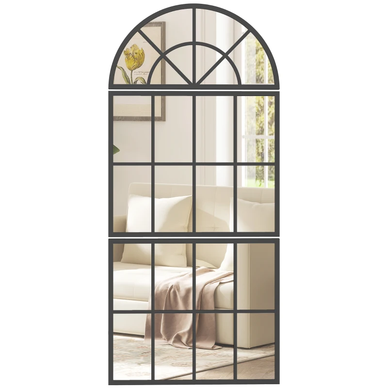 HOMCOM Bogen Wandspiegel 120 x 54 cm Fenster Hängespiegel 3 Teiliger Großer Spiegel für Schlafzimmer Wohnzimmer