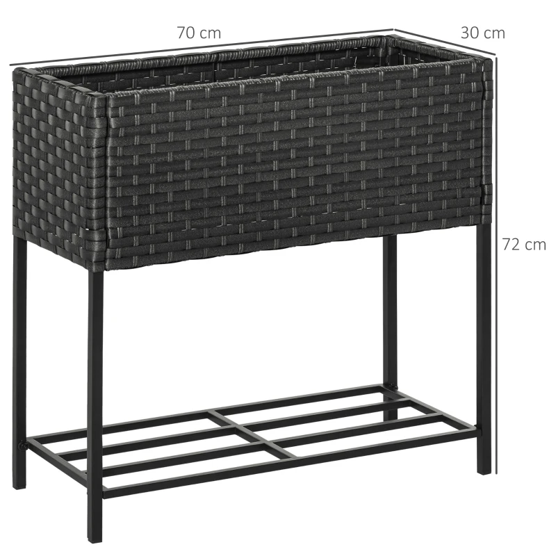 Outsunny Hochbeet, Blumenkasten, tiefe Ablage, Metallrahmen/Polyrattan, 70 x 30 x 70 cm, Dunkelbraun