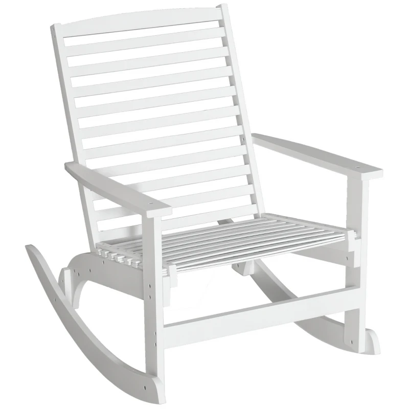 Outsunny Garten Schaukelstuhl Relaxsessel Gartenstuhl Schaukelsessel Bambus Sperrholz Weiß 70 x 100 x 95,5 cm