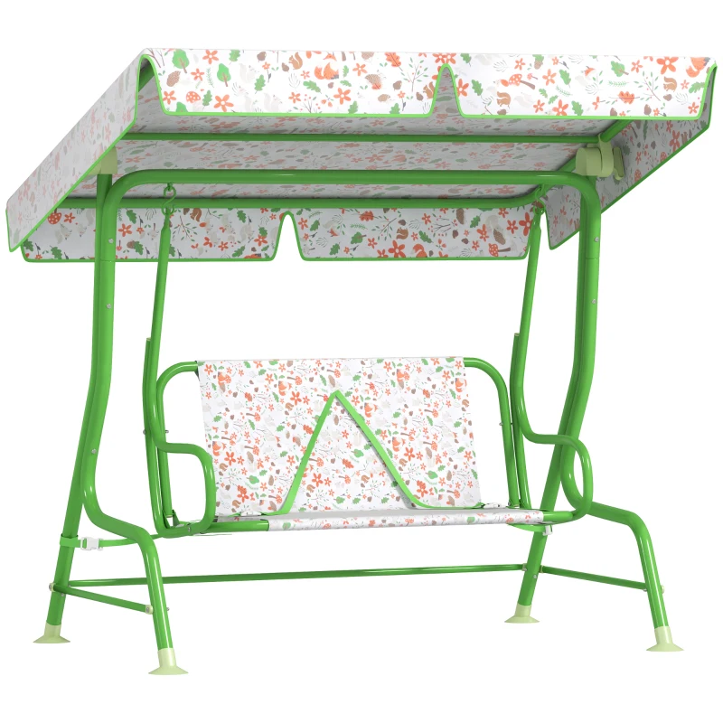 AIYAPLAY Balansoar pentru Copii de Exterior cu 2 Locuri cu Copertină Reglabilă și Centuri de Siguranță, 112x75x120 cm, Verde