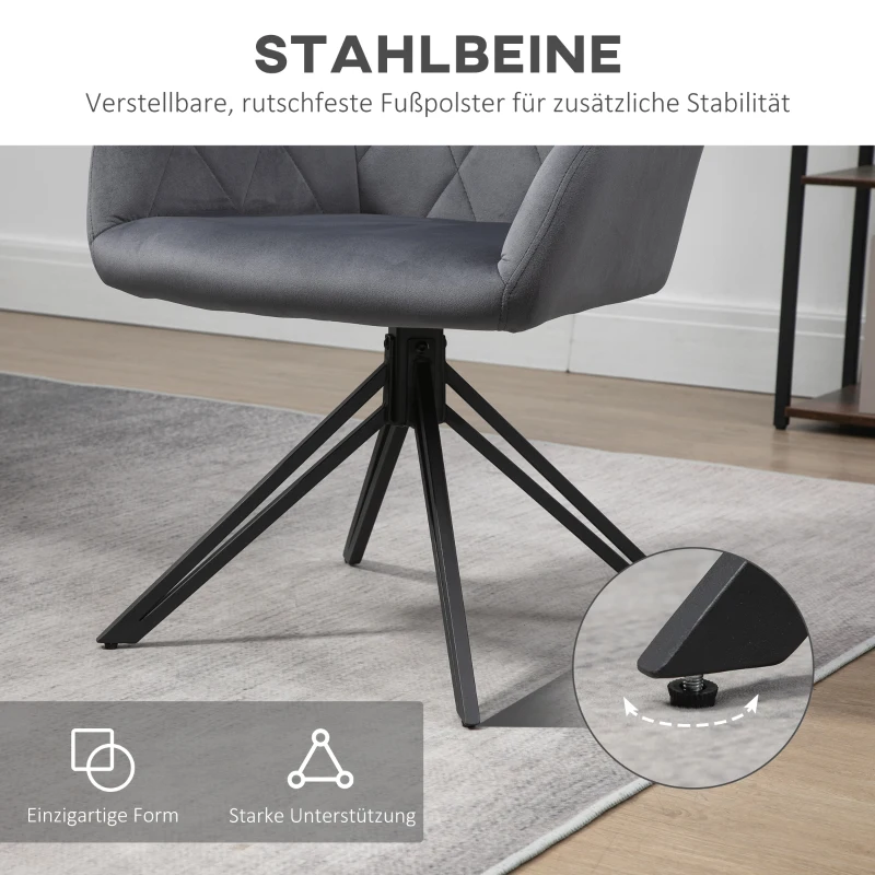 HOMCOM Akzentstuhl im Retro-Design Samtoptik 58 cm x 60,5 cm x 77,5 cm Stahl Grau