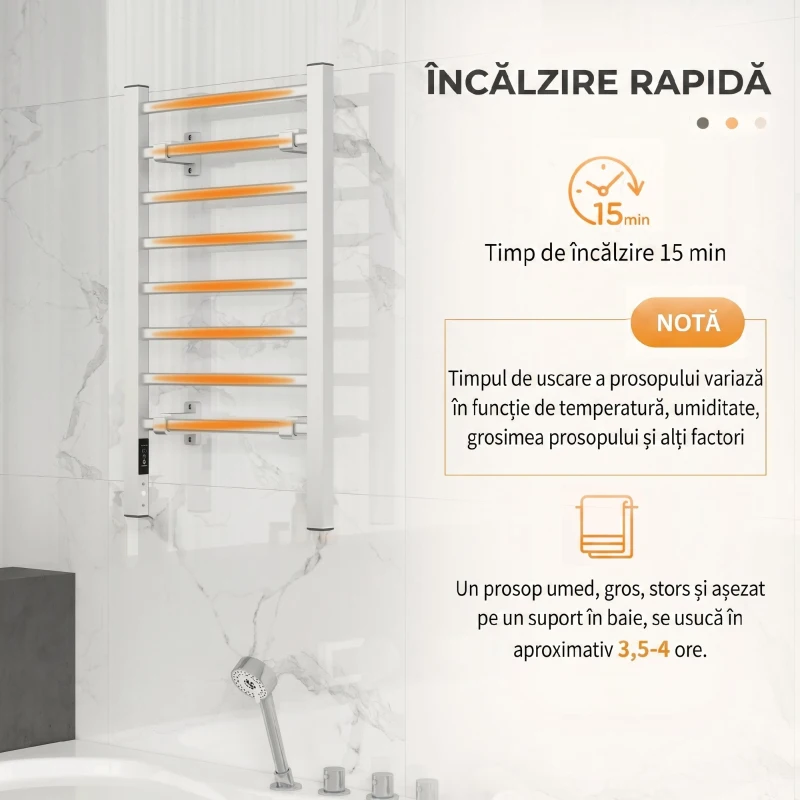 HOMCOM Uscător Electric pentru Prosoape de Podea sau Perete 150W cu Temporizator 2-4 Ore, 53x35x90 cm, Argintiu