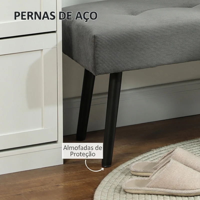 HOMCOM Banco de Pé de Cama Estofado em Bombazina com Assento Acolchoado, Design Capitoné e Pés de Aço para Quarto, Cinzento