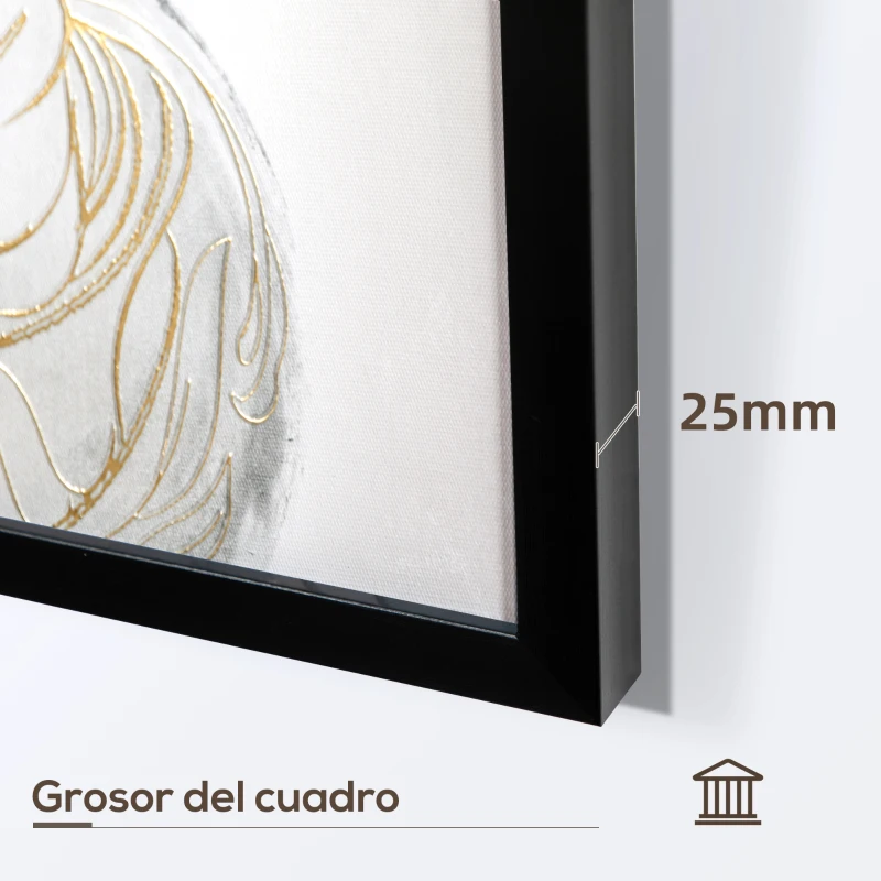 HOMCOM Cuadro en Lienzo de Buda con Textura Dorada para Decoración en Dormitorio Salón Cocina  83x83 cm Multicolor