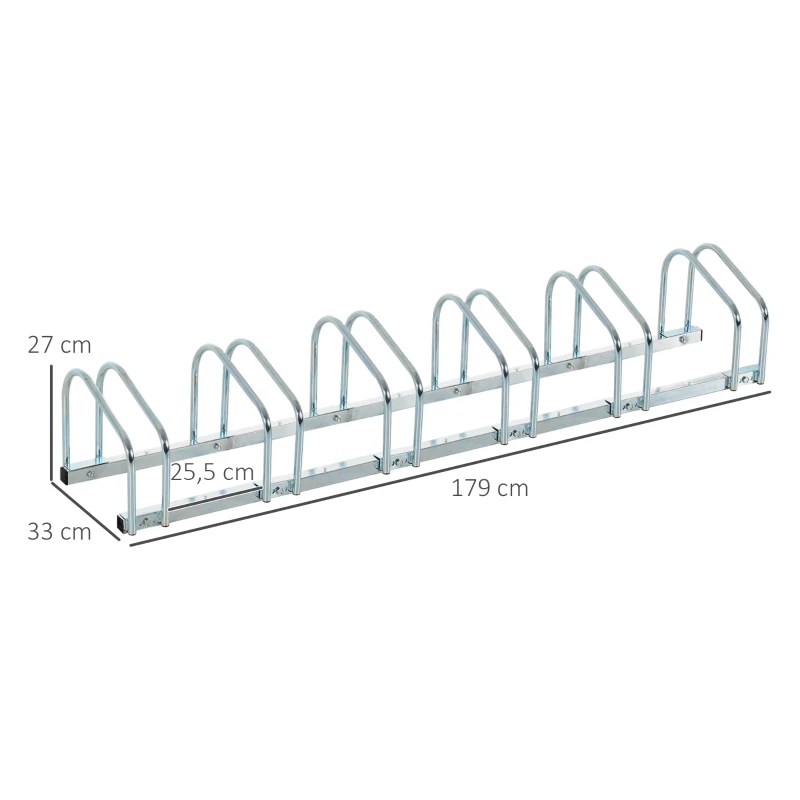 HOMCOM Fahrradständer Radständer Mehrfachständer Aufstellständer Fahrrad Ständer wetterfest langlebig Boden- und Wandmontage Stahl bis 6 Fahrräder Silber 179 x 33 x 27 cm