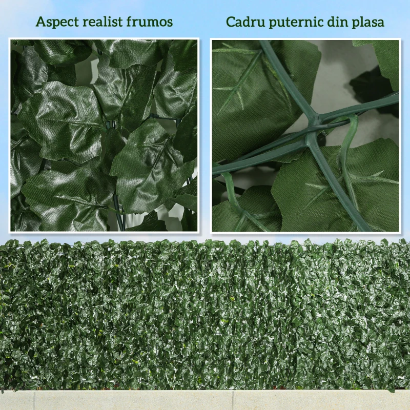 Outsunny Rola de Gard Viu Artificial pentru Balcon și Grădină din PE cu Frunze de Iederă, 300x100 cm, Verde Închis