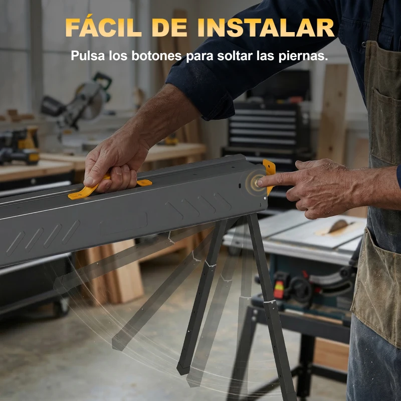 HOMCOM Set de 2 Caballetes para Sierra Plegables Altura Ajustable para Madera 2x4 con Asa Ganchos Soporta hasta 500 kg Negro