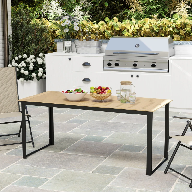 Outsunny Gartentisch Metall 175x78 cm Wetterfest Balkontisch mit Holzoptik, rutschfest Esstisch Schwarz