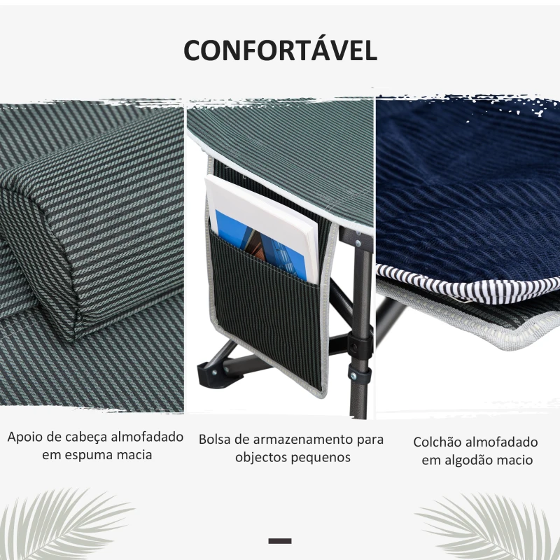 Outsunny Cama de Campismo Dobrável com Almofada Bolso Lateral e Bolsa de Transporte 188x64,5x53 cm Preto e Azul Escuro