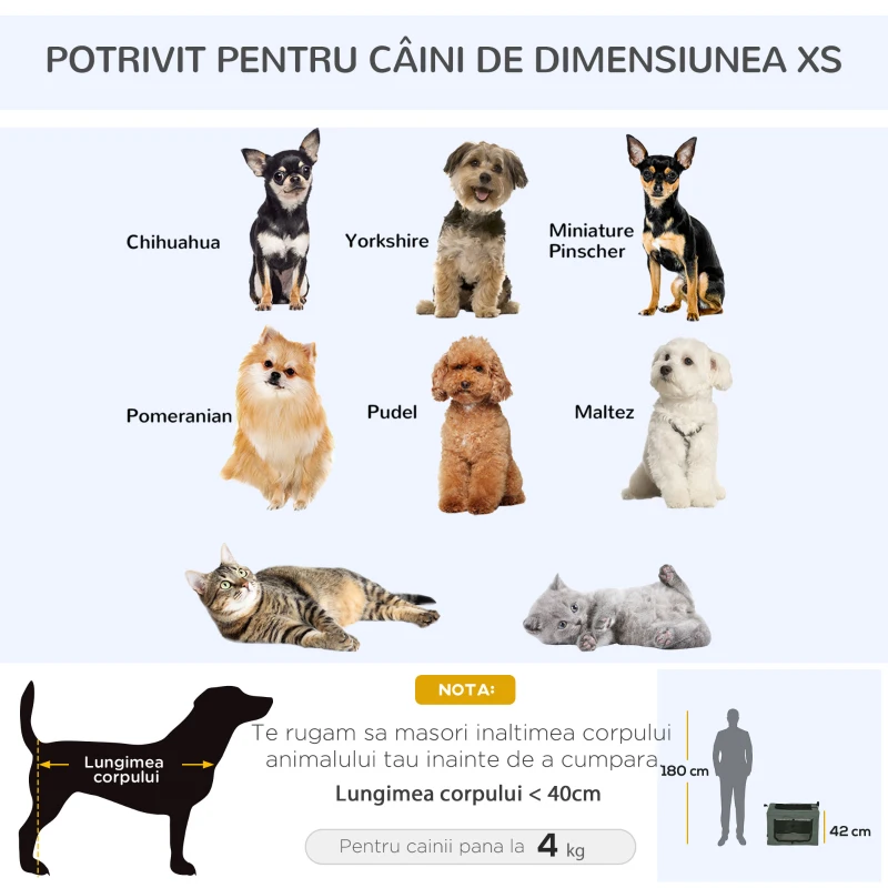 PawHut Geantă de Transport Moale pentru Câini Mini și Pisici, Cușcă de Călătorie cu Pernă Detașabilă, Geantă de Transport și Uși Din Plasă Respirabilă, 60x42x42 cm, Gri