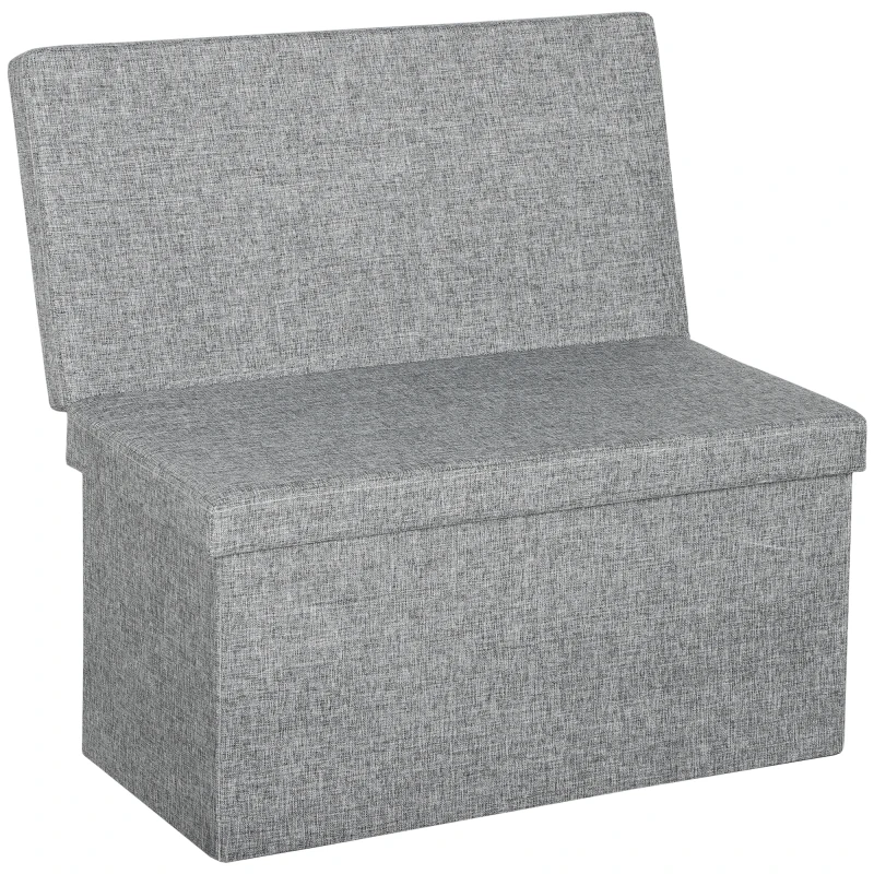 HOMCOM Bancă cu Spațiu de Depozitare Pliabilă cu Spătar și Capacitate de 77L, Tapițerie din Țesătură, 76x50x73 cm, Gri