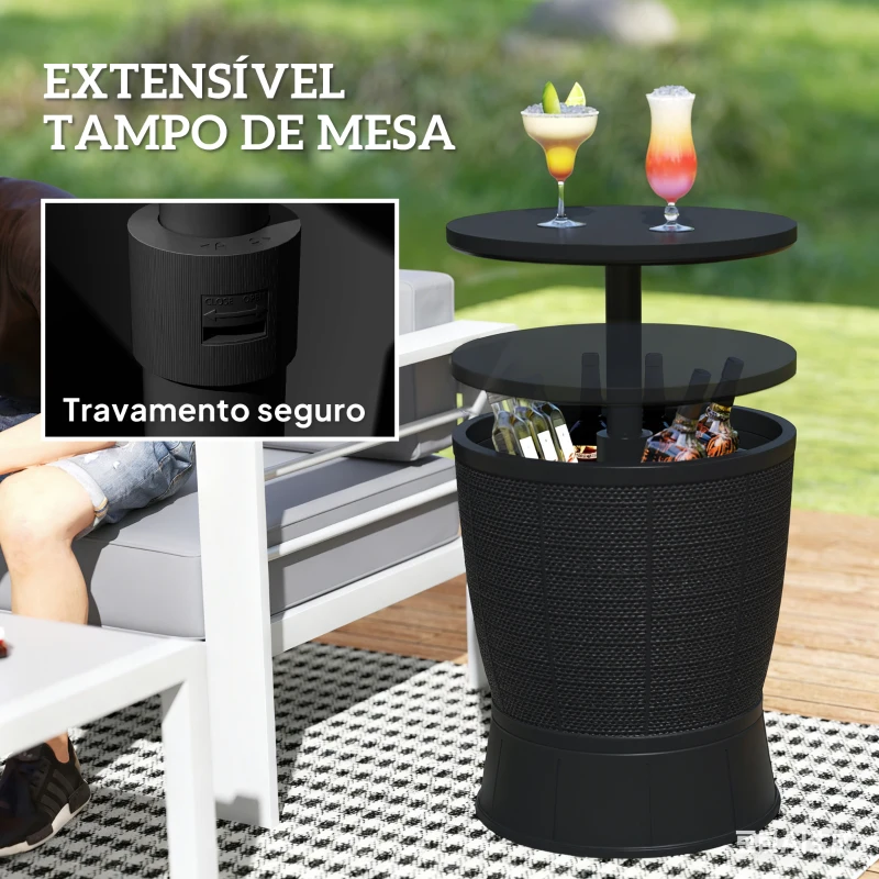 Outsunny Mesa Geleira para Exterior 41 L 3 em 1 Cool Bar Mesa Auxiliar com Altura Ajustável Balde de Gelo Tampa Elevável Preto