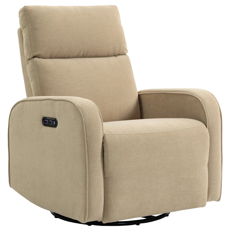 HOMCOM Poltrona Relax Reclinável Elétrica com Duplo Motor Giratória e Baloiço com Encosto de Cabeça Ajustável Portos USB e USB-C Bege