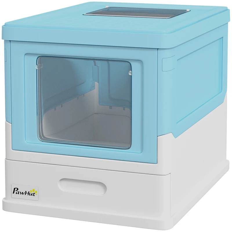 PawHut Litteră pentru Pisici Închisă cu Lopățică, Tavă Retractabilă și 2 Uși, 47.5x35.5x36.7cm, Albastră