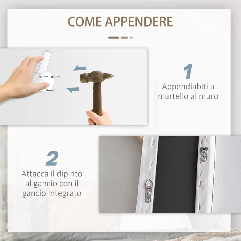 HOMCOM Stampa su Tela 120x90cm per Casa e Ufficio, Tela in Legno di Pino e Inchiostro in Resina Poliuretanica, Grigia e Bianca